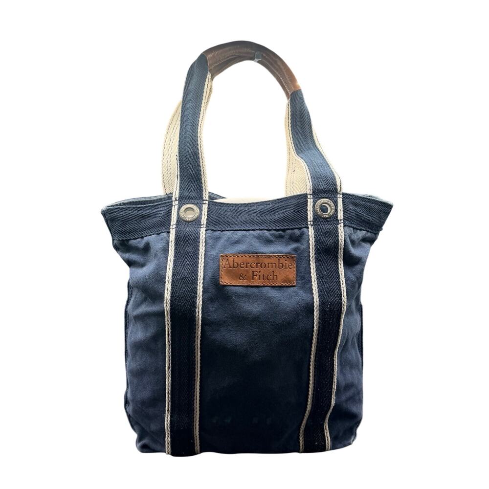 Abercrombie & Fitch Blue Canvas Tote Leather Handles Preppy
